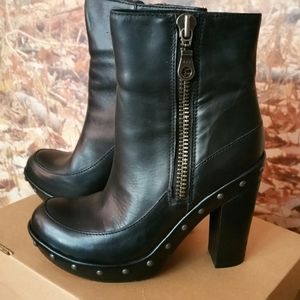 Kork Ease Black Leather Studded Platform Booties